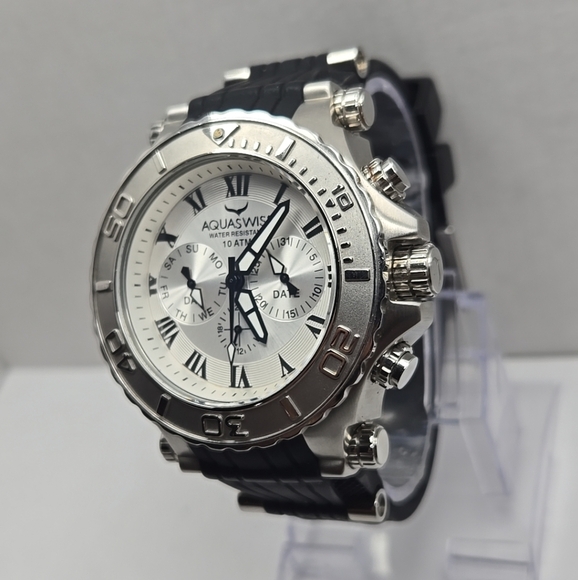 Aquaswiss Bolt 39G5001 Mens Watch Swiss Quartz New Battery Works Great Silver - Picture 2 of 9